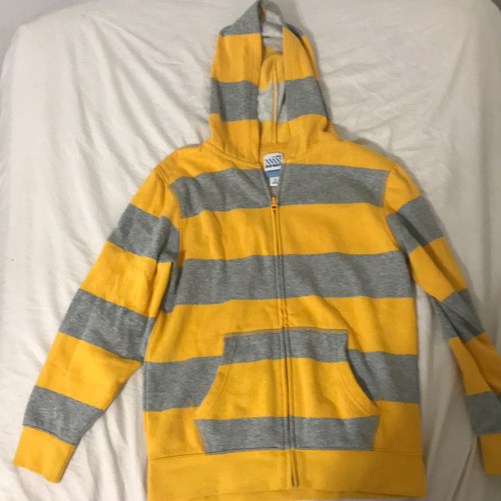 Old Navy Yellow and Grey Stripped Hoodie